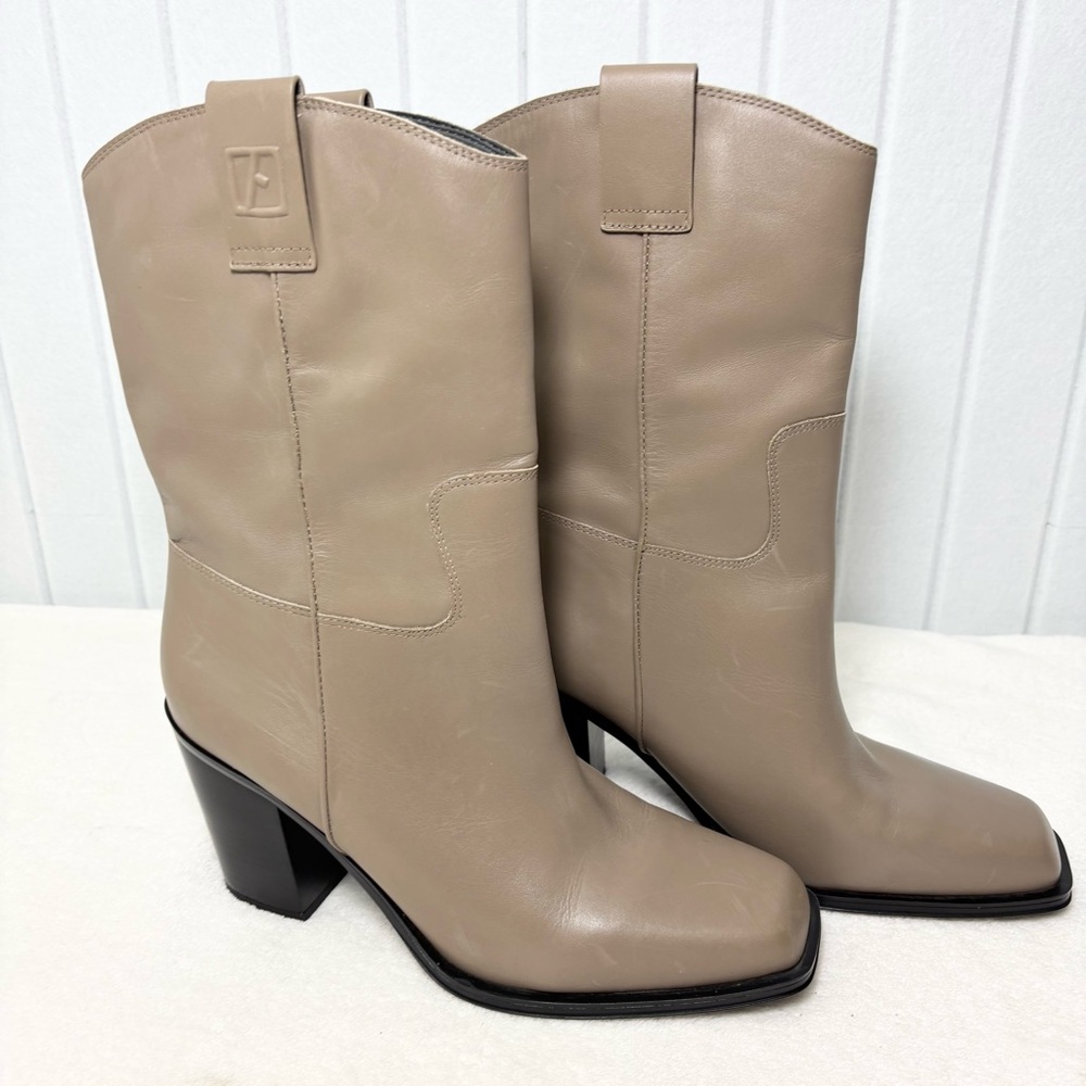 Franco Sarto Taupe Leather Upper Women's Valor Mid Shaft Cowboy Boots Size 9.5